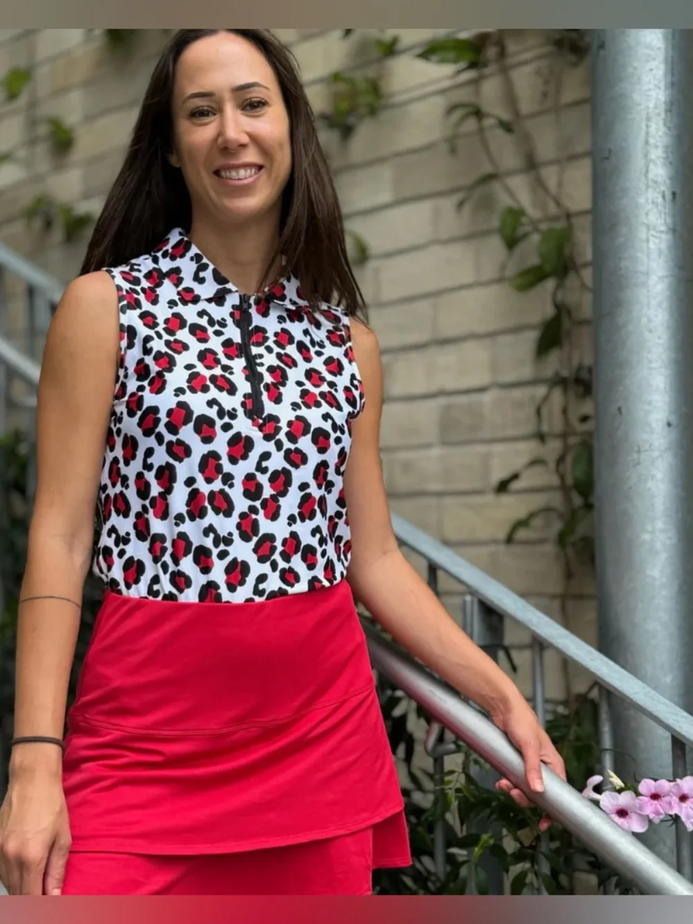 Tail White Label red & black leopard sleeveless golf top